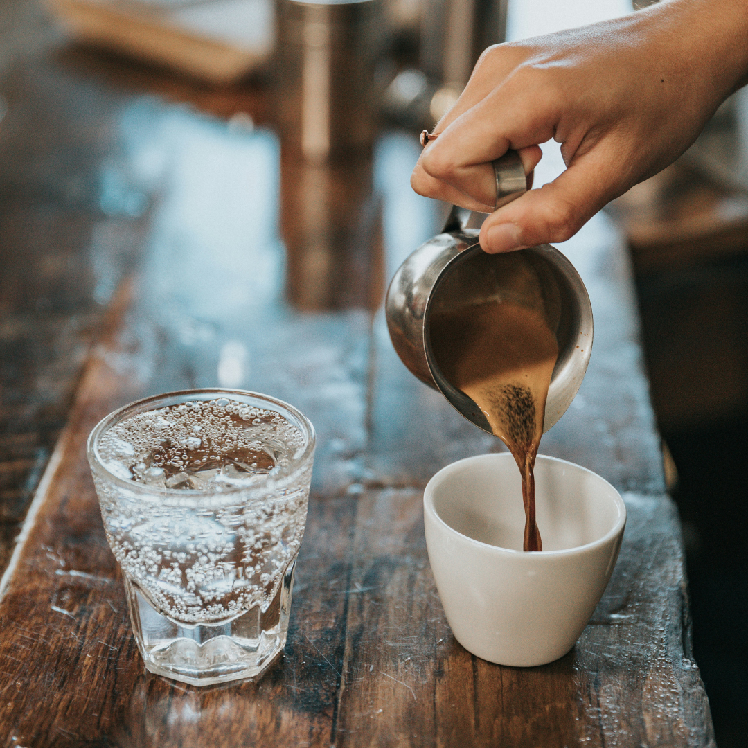 Pouring coffee on counter